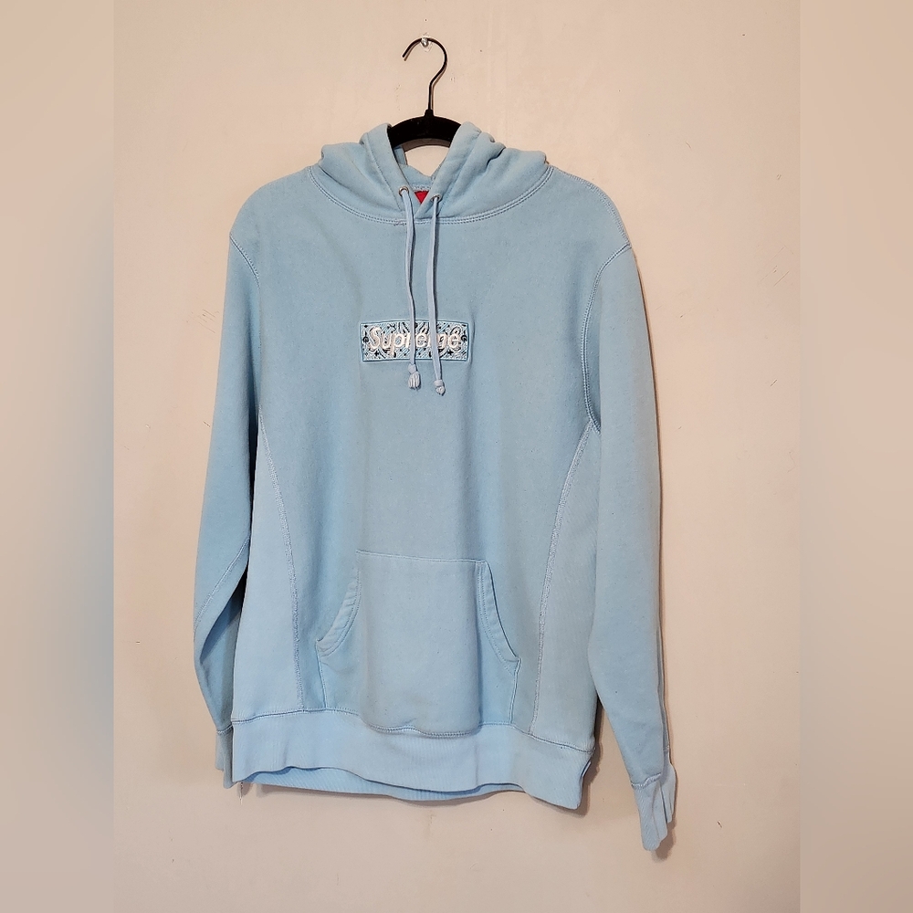 Rare Supreme Bandana Box Logo Hooded Sweatshirt Hoodie Light Blue Mens Large
